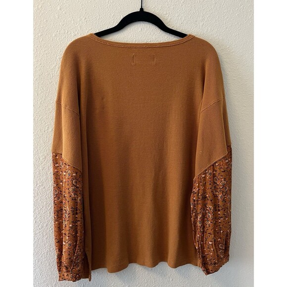 Anthropologie Women's Thermal Top Size Small Floral Sleeve Brown Boho Autumnal - Picture 11 of 16